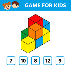 Education logic game for preschool kids. Kids activity sheet. Count the number of cubes. Children funny riddle entertainment. Vector illustration
