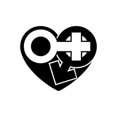 Gender icons in black heart. A symbol of love. Valentines Day. Flat style for graphic design, logo. Happy love. Vector Sign male and female sign. Symbol sexual affiliation. Vector illustration eps 10