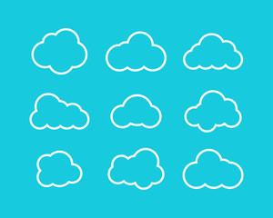 White Clouds collection in linear design. White Clouds icons. Clouds isolated