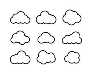 Black Clouds collection in linear design. Black Clouds icons. Clouds isolated