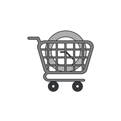 Vector icon concept of clock in shopping cart.