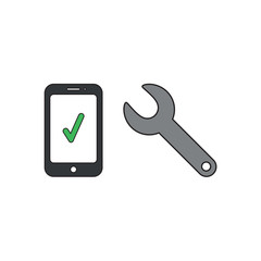 Vector icon concept of smartphone with check mark and spanner.