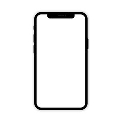 Black Mobile phone with white screen. Phone mockup. Mobile phone on white background. Smartphone isolated. Smartphone with shadow isolated