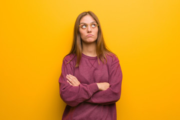 Young casual woman tired and bored