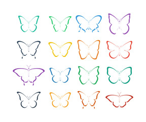Colorful Butterflies collection. Butterfly in flat design. Butterflies in trendy flat design