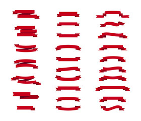 Vector Ribbons Banners isolated. Set of red Tapes in flat design on white background. Red Ribbons Banners collection
