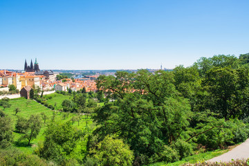 Fototapeta na wymiar Panoramablick auf Prag mit dem Veitsdom im Hintergrund