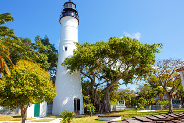 The historic and popular center, lighthouse and Duval Street in downtown Key West. Beautiful small...