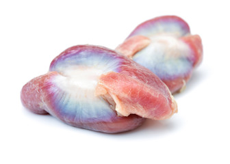Raw Chicken gizzards on white background 