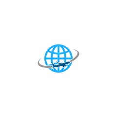 Globe and plane icon, Airplane travel symbol