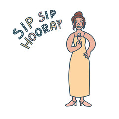 Bachelorette party concept. Latino bridesmaid with champagne. Pastel color doodle.