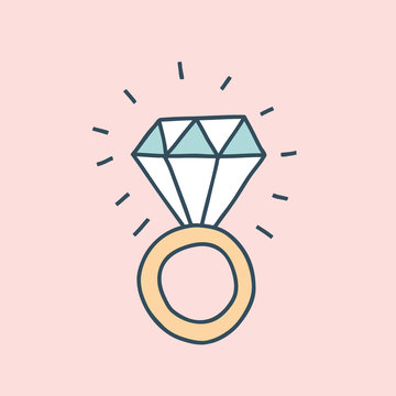 Bachelorette Party Concept. Diamond Ring. Pastel Color Doodle.