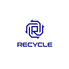 initial letter R with recycle arrow logo design inspiration