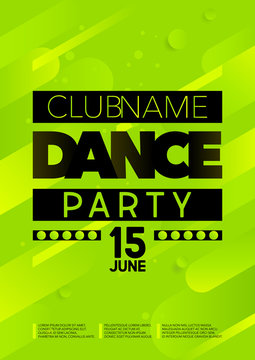Vertical green dance party background with graphic elements and text. 