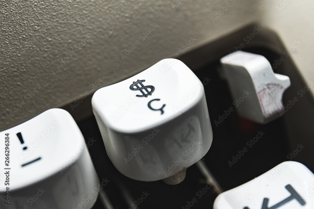 Fototapete dollar sign typewriter typewriter on retro machine keyboard