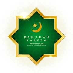 eight side of star label with green and gold colors. Isolated Vector Illustration