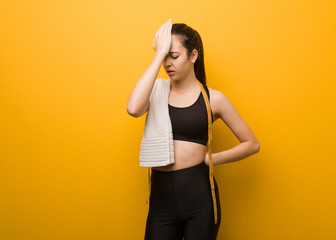 Young fitness girl forgetful, realize something