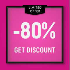 Sale 80 percent off, get discount website button. Shop window, behind glass design. vector illustration