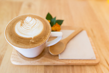 latte coffe on wood table