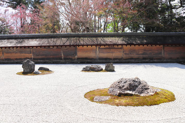Seven stones in Rock Garden, in Ryoanji Temple, Kyoto, Japan