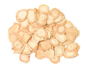 Chinese Herbal medicine - American Ginseng slices (Panax quinquefolius) isolated on white background