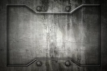 Fotobehang Metaal metal or concrete wall with metal frame for background and texture.  © Metallic Citizen