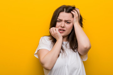 Young curvy plus size woman whining and crying disconsolately.