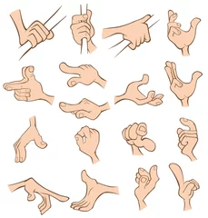 Gordijnen Een set van cartoon vectorillustraties. Handen met verschillende gebaren voor u ontwerpen. © liusa