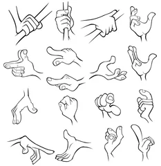 Foto op Plexiglas A Set of Vector Cartoon Illustrations. Hands with Different Gestures for you Design.Coloring Book. Outline  © liusa