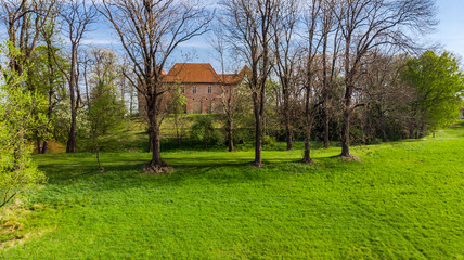 Aerial view of Late Gothic castle in Debno, near Tarnow,Lesser Poland,Poland