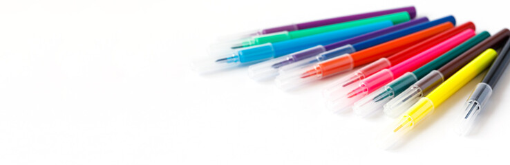 Colorful marker pen set isolated on white background .Vivid highlighter and blank space for design.