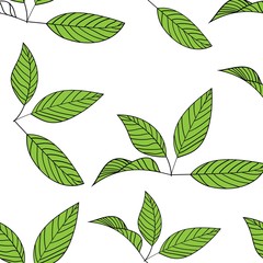 seamless background with green leaves.