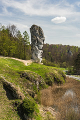 Limestone rock called "Maczuga Herkuklesa" (Hercules cudgel )  in Ojcow National Park near Krakow,Poland.