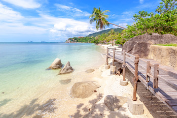 Fototapeta na wymiar Bright beautiful Tropic landscape, Thailand, Koh Phangan Island, the coast of the Gulf of Thailand, Lila Beach