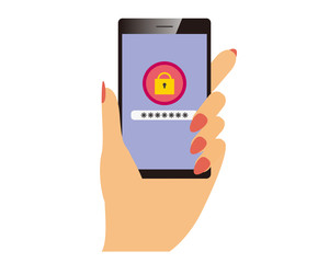 スマートフォン　スマホ　モバイル　セキュリティ　PC　鍵　手　指　ログイン画面