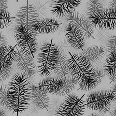 Naklejka na ściany i meble Vector seamless monochrome pattern of palm leaves and tropical plants. Exotic background for seasonal design.