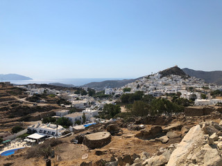View of Chora town in Ios island in Cyclades, Greece