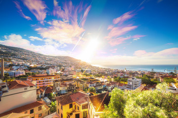 Beautiful long exposure stacked view of the skyline cityscape of the city Funchal on the island...