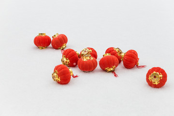 Red lanterns in the snow