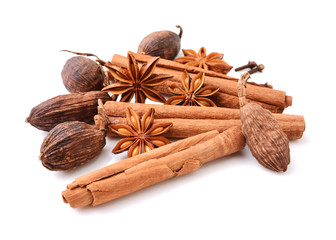 Various seasonings on white background