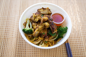 Thai Chicken Noodle in the take out container