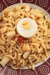Fideua dish Spanish typical food composed of pasta, fish and seafood