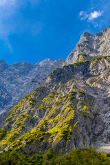 Valley in Alps mountains near Koenigssee, Konigsee, Berchtesgaden National Park, Bavaria, Germany.