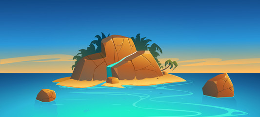 Fototapeta na wymiar Cartoon illustration of the small tropical island in the ocean.