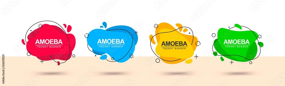 Poster Set of vector trendy abstract banners. Flat geometric shapes in memphis design style. Ready design for use in web and print.