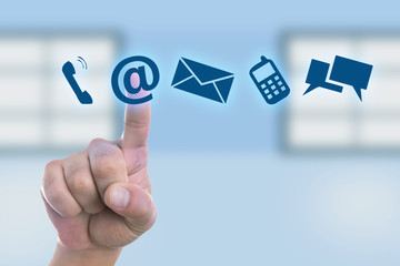 Person pressing email button on display