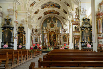Obraz premium Kirchenschiff der Klosterkirche, Engelberg, Kanton Obwalden, Schweiz