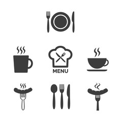 Restaurant and cafe icons set on white background.