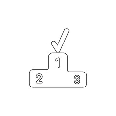 Obraz premium Vector icon concept of check mark on first place of winners podium. Black outline.