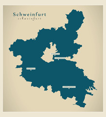 Naklejka premium Modern Map - Schweinfurt county of Bavaria DE
